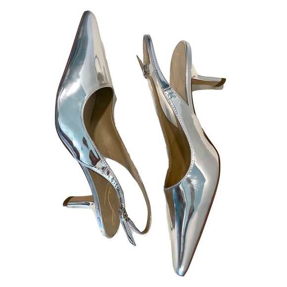 NWT Sam Edelman Bianka Slingback Silver Metallic Kitten Heel Pump Size 9 - Picture 7 of 14